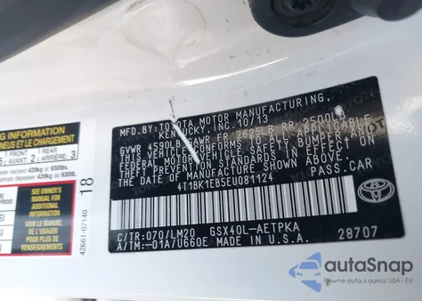 2014 Toyota Avalon Limited из США, поврежденный, VIN 4T1BK1EB5EU081124